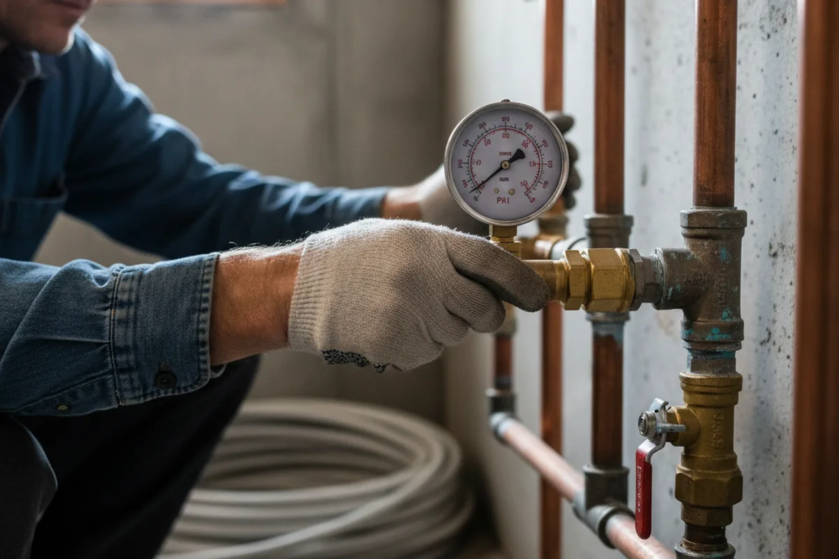Pressure testing a repaired line during Water Line Repair in Sinking Spring